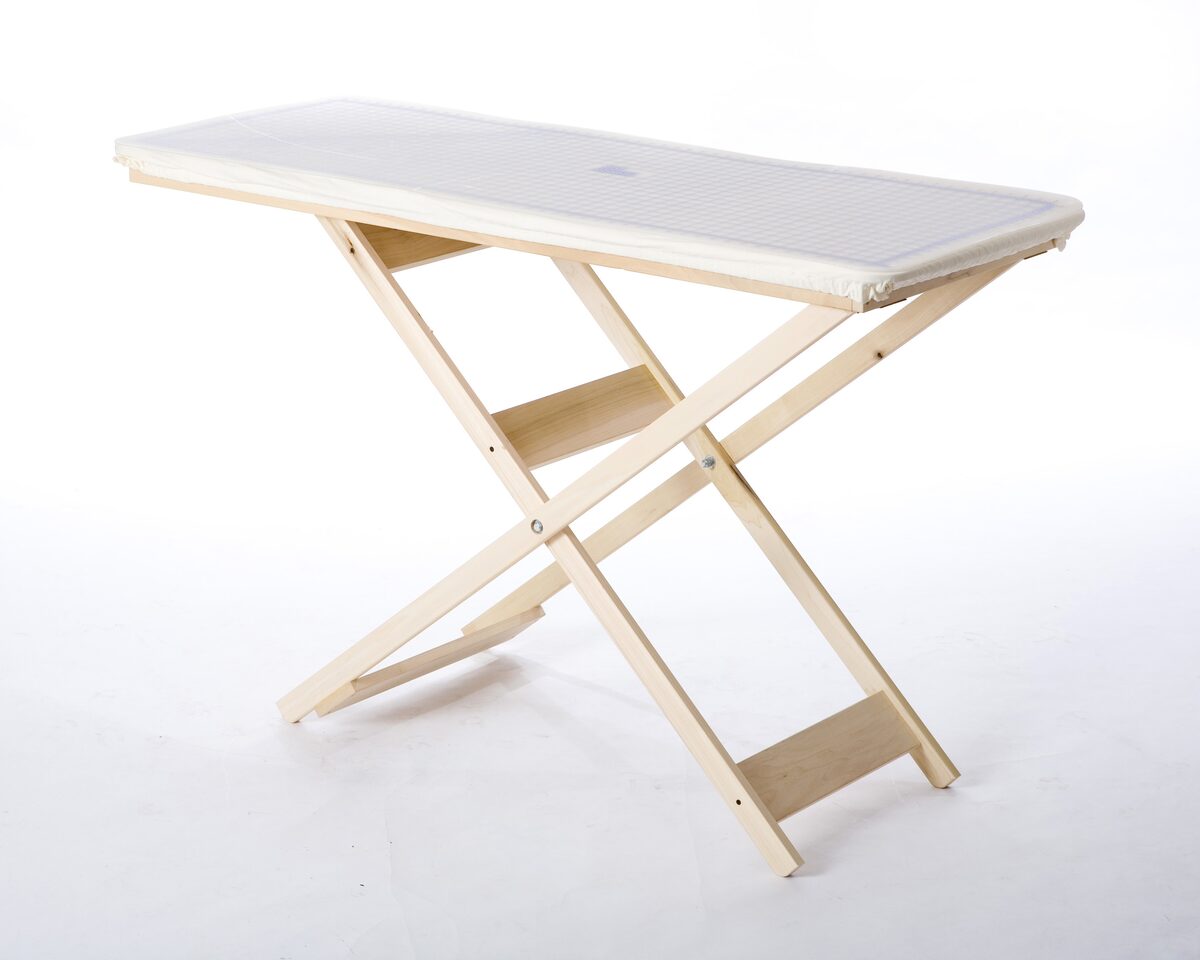 The Foldaway Big Board, a freestanding 22 by 59 inch pressing table on folding wooden legs