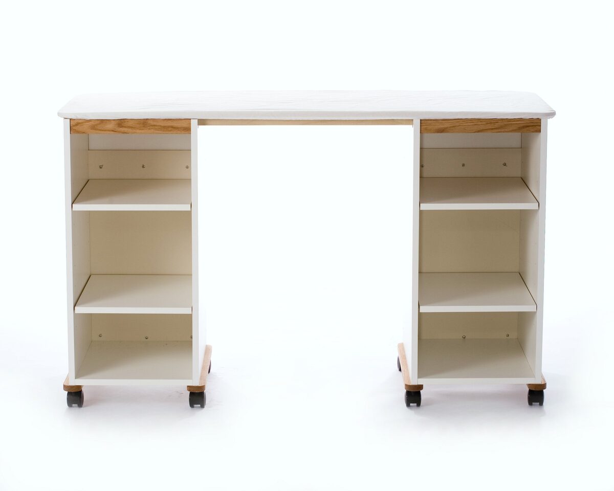 The Cut and Press Station II cutting and pressing cabinet with adjustable shelves